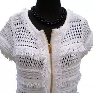 Cache Peek A Chenille White Metallic Kissed Top New Front Zipper $128 NWT